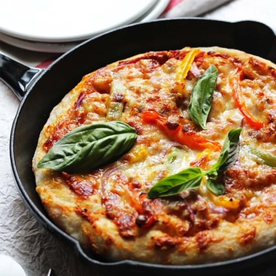 Sausage and Peppers Skillet Pizza - Recipe photo by ashleymarieskitchen