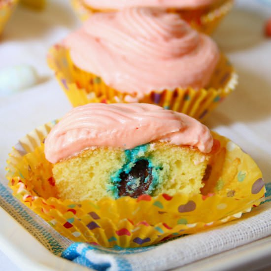 Candy Surprise Vanilla Cupcakes - Recipe photo by Happy And Harried