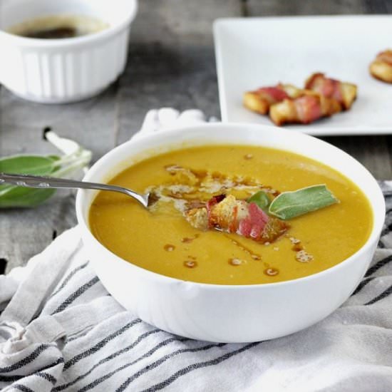 Sweet Potato-Apple Soup w/ Pancetta - Recipe photo by healthyrecipeecstasy