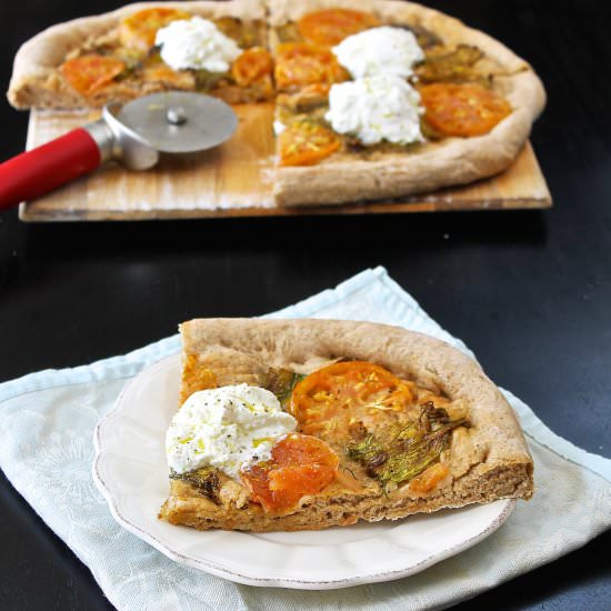 Squash Blossom & Tomato Flatbread - Recipe photo by LorimerKitchen