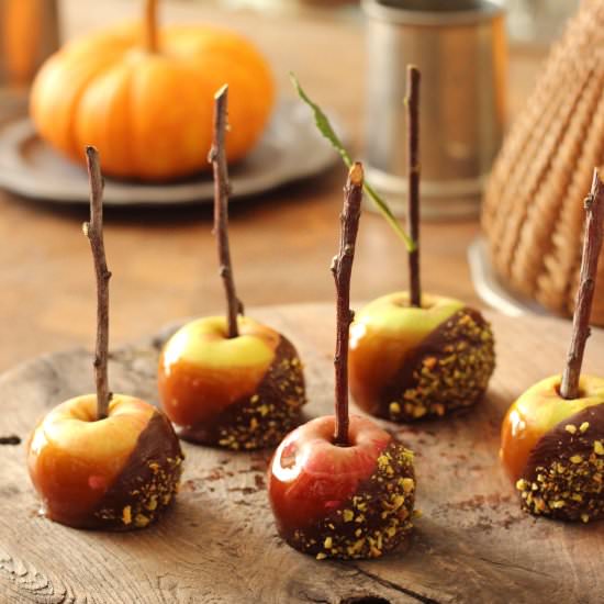 Vegan Caramel and Chocolate Apples - Recipe photo by TreeseLoveHappiness