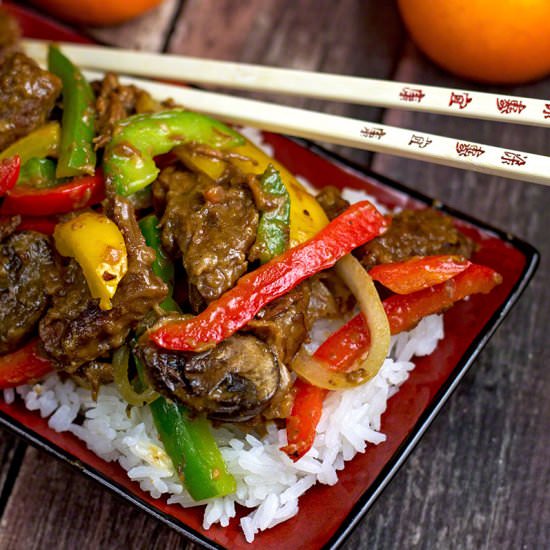 Orange Beef with Fire Peppers - Recipe photo by The Midnight Baker