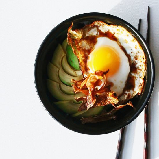Avocado Duck Egg Donburi - Recipe photo by Cocoetcocoa