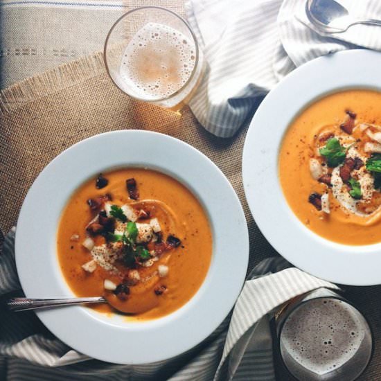 Slow-cooked Sweet Potato Soup - Recipe photo by FeedMeDearly
