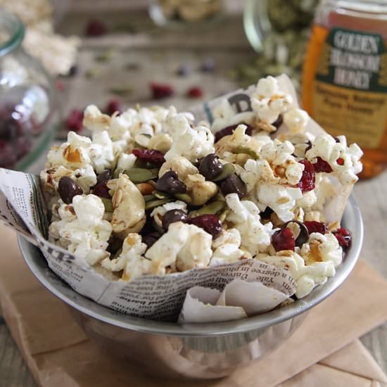 Trail Mix Popcorn - Recipe photo by Running to the Kitchen