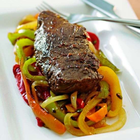 Hanger Steak with Peppers - Recipe photo by joyofkosher