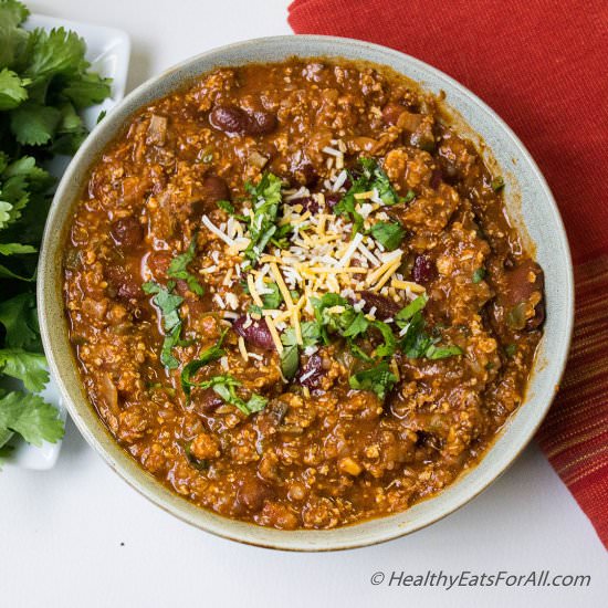 Tofu, Quinoa and Beans Chili - Recipe photo by healthyeatsforall