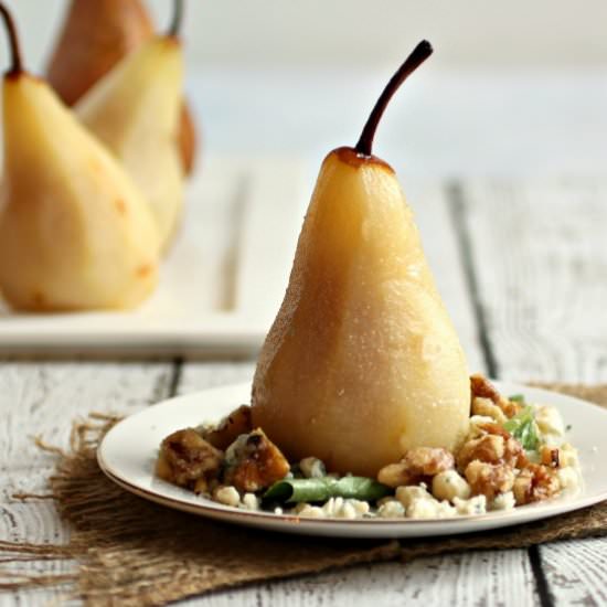 Ginger Poached Pears w Gorgonzola - Recipe photo by Hungry Couple