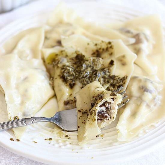 Homemade 3-Cheese Mushroom Ravioli - Recipe photo by thegoldlininggirl
