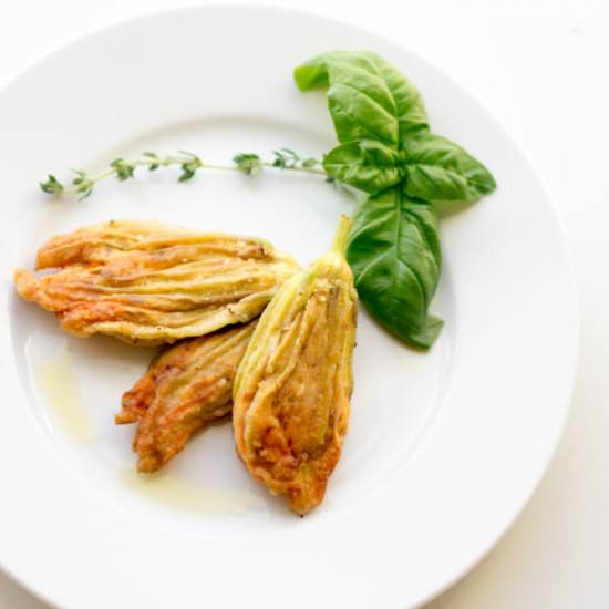 Stuffed Squash Blossoms (Vegan) - Recipe photo by The Salty Tomato LC