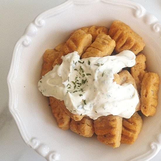 Pumpkin Gnocchi + Goat Cheese Sauce - Recipe photo by thegoldlininggirl