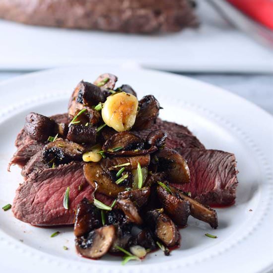 Steak with Herb Roasted Mushrooms - Recipe photo by LifesAmbrosia