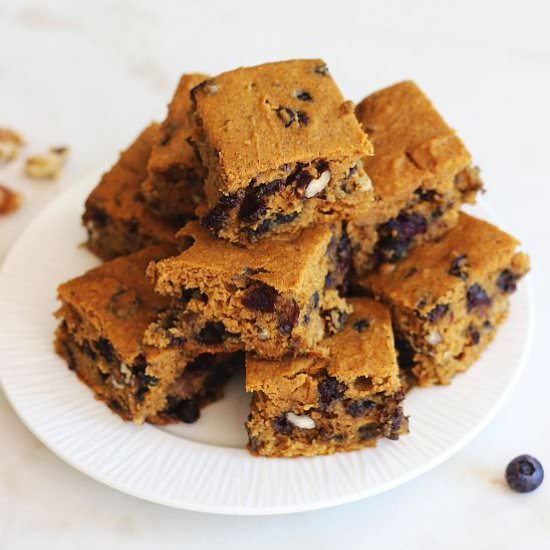 Pumpkin Blueberry Pecan Bars - Recipe photo by thegoldlininggirl