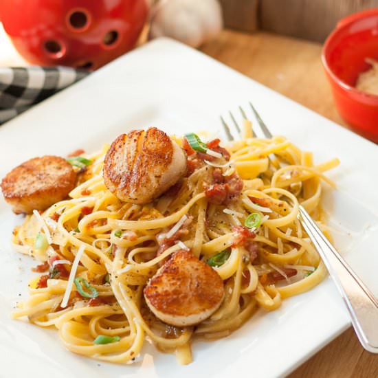 Pan Seared Scallops and Carbonara - Recipe photo by artandthekitchen