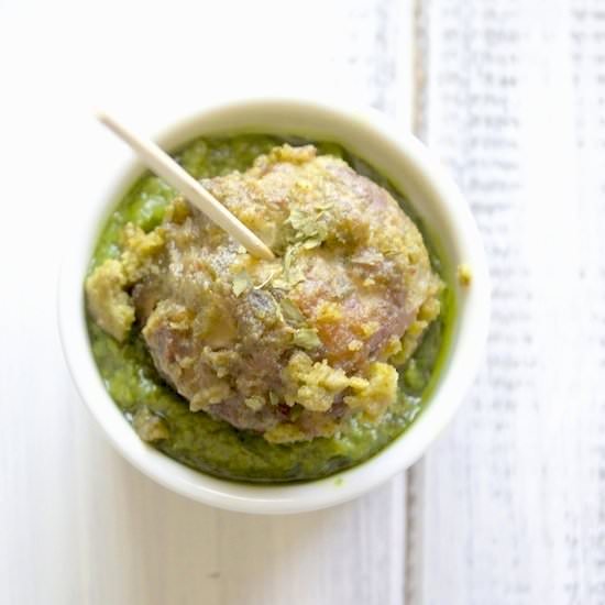 Spinach Almond Pesto Meatballs - Recipe photo by thealmondeater