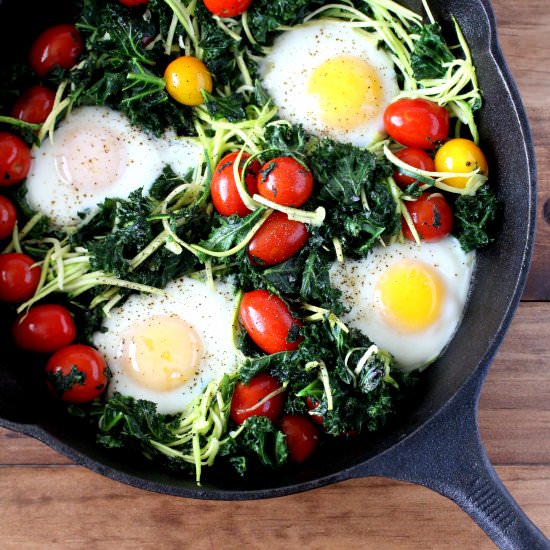 Baked Eggs with Kale and Tomatoes - Recipe photo by the wheatless kitchen