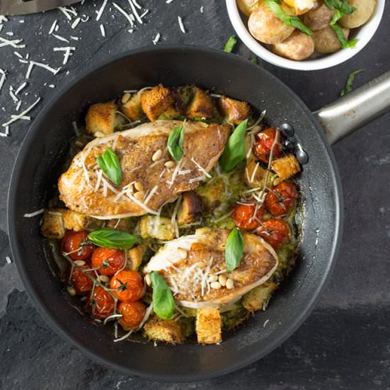 Creamy Pesto Chicken with Croutons - Recipe photo by KitchenSanctuary