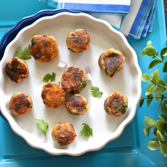 Vegan Potato Stuffed Mushroom Caps - Recipe photo by yesiamvegan