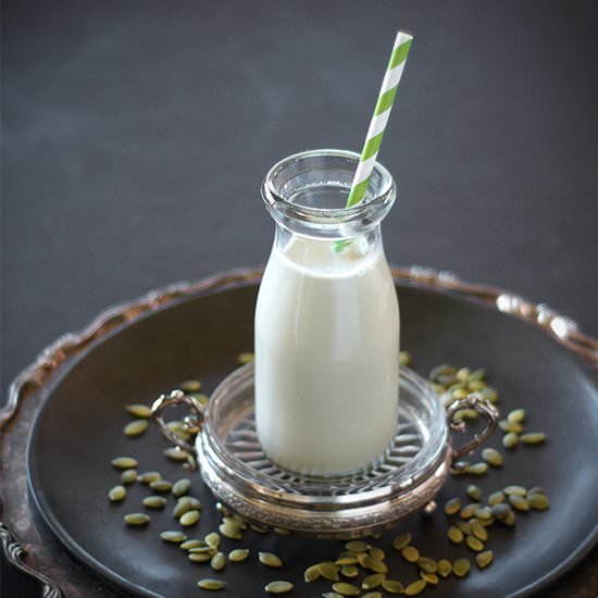 DIY Spiced Pumpkin Seed Milk—2 Ways - Recipe photo by Audrey @ Unconventional Baker