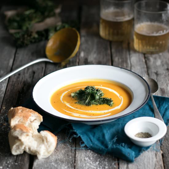 Butternut Soup with Kale Chips - Recipe photo by theluminouskitchen