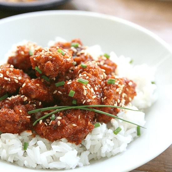 sweet & spicy chicken - Recipe photo by Amy in the Kitchen