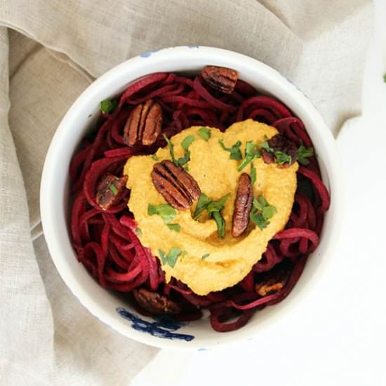 Beet Noodle Pumpkin Alfredo - Recipe photo by Inspiralized