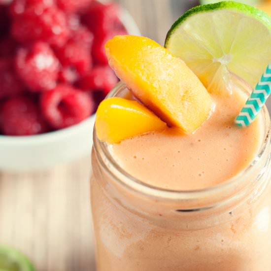 Easy Peach Raspberry Smoothie - Recipe photo by asimplepantry