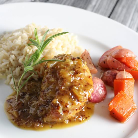 Honey Dijon Roast Chicken - Recipe photo by platingsandpairings