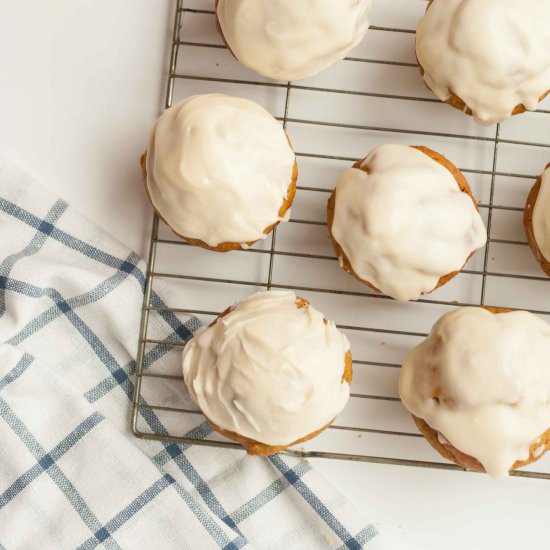 Maple Glazed Pumpkin Muffins - Recipe photo by ScaredyCatKitchen