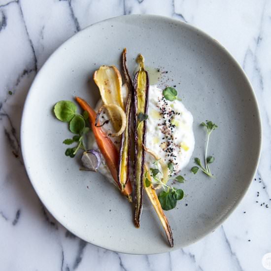 Parsnips & Carrots w Leek Yogurt - Recipe photo by LoveAndGarnish