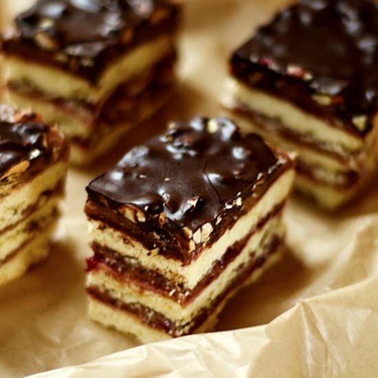 Chocolate Cherry Caramel Bars - Recipe photo by olgalina