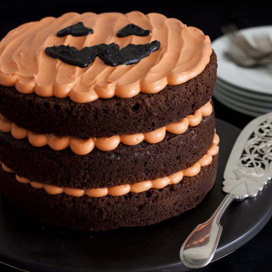 Chocolate Pumpkin Halloween Cake - Recipe photo by onetoughcookie
