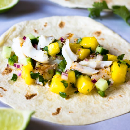 Fish Tacos with Mango Salsa - Recipe photo by KitchenHighlights