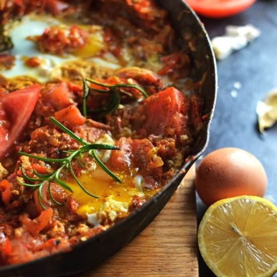 Spicy Tomato North African Eggs - Recipe photo by DIYfoodguy