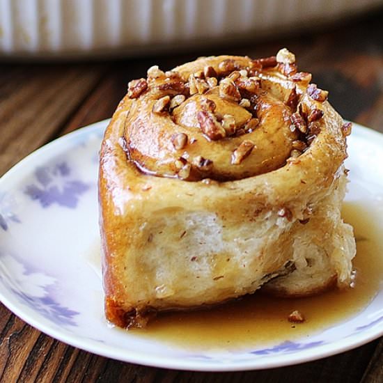 Pecan Sticky Rolls w/ Bourbon Glaze - Recipe photo by DorasDailyDish