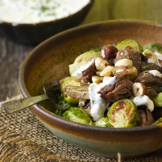 Brussel Sprouts, Mushroom, + Beef - Recipe photo by RelishingIt