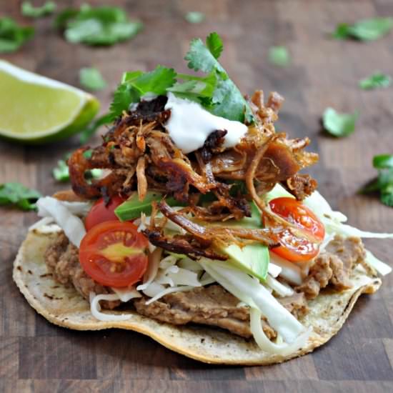 Easy Carnitas Tostadas - Recipe photo by PinchandSwirl