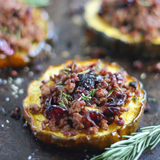Cranberry Beef Stuffed Acorn Squash - Recipe photo by strictlydelicious