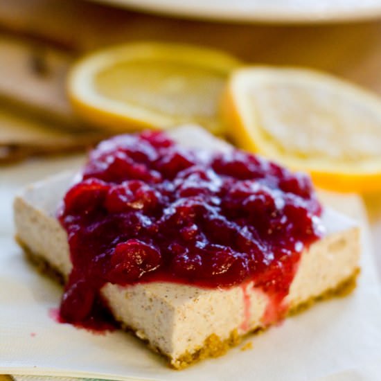 Cranberry Cinnamon Cheesecake Bars - Recipe photo by a latte food