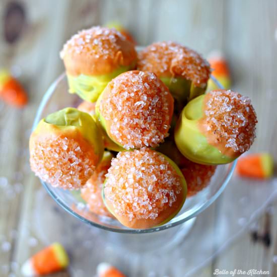 Candy Corn Dipped OREO Cookie Balls - Recipe photo by thebelleofthekitchen