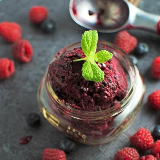 Triple Berry Mint Honey Sorbet - Recipe photo by DIYfoodguy