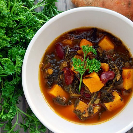 Spinach, Yam and Lentil Soup - Recipe photo by ahueats