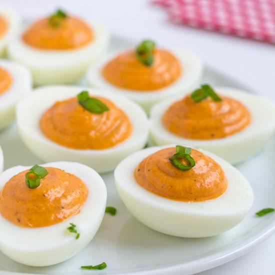 Roasted Red Pepper Deviled Eggs - Recipe photo by Shineshka