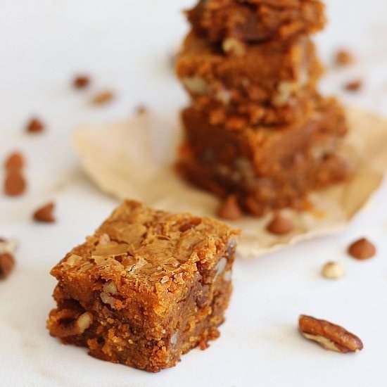 Cinnamon Chip Pecan Blondies - Recipe photo by thegoldlininggirl