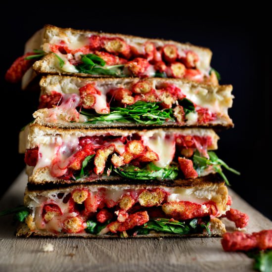 Flaming cheetos grilled cheese - Recipe photo by Mandy Lee @ Lady and Pups