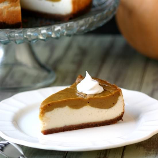 Vegan Pumpkin Pie Cheesecake - Recipe photo by landsandflavors