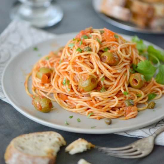 Veracruz-Style Spaghetti - Recipe photo by NibblesNFeasts