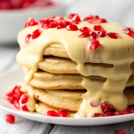 Ricotta Oat Pancakes & Lemon Sauce - Recipe photo by KitchenSanctuary
