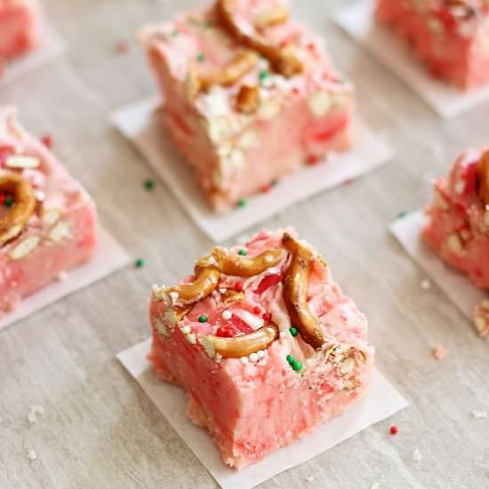 White Peppermint Pretzel Fudge - Recipe photo by thegoldlininggirl