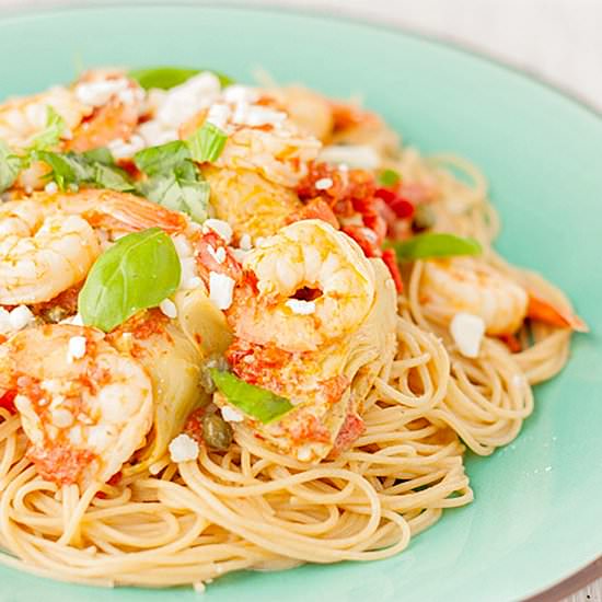 Creamy Shrimp Pasta with Artichokes - Recipe photo by platingpixels